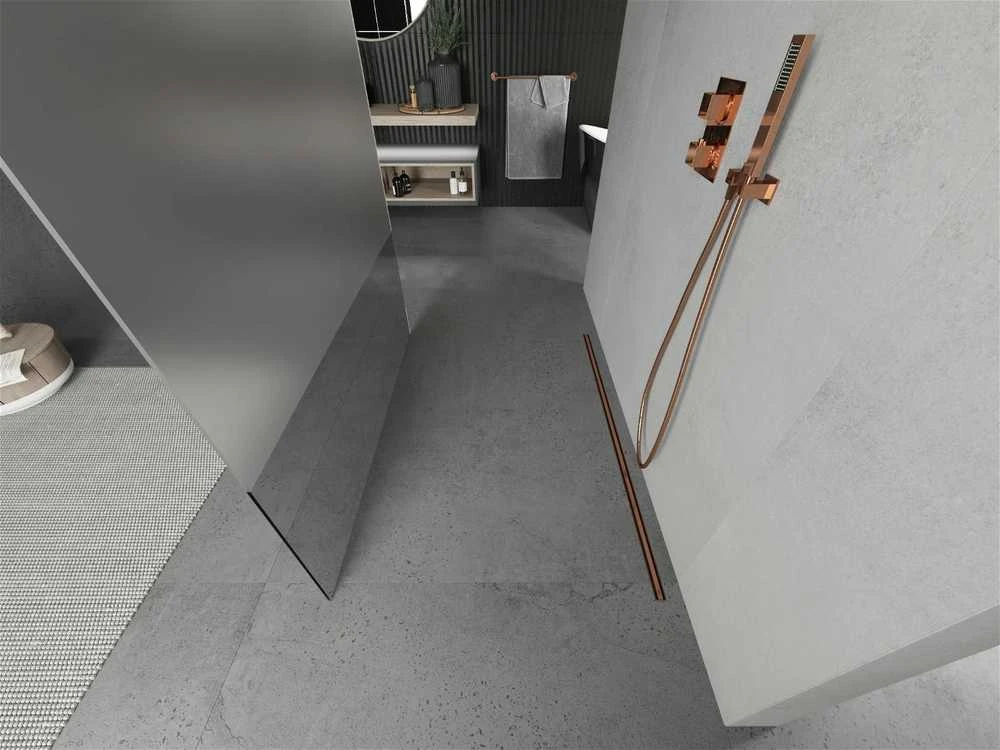 Walk-in dušo sienelė Mexen Kioto, Rose Gold, pusiau matinė, 100 x 200 cm