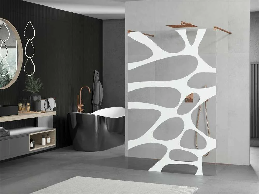 Walk-in dušo sienelė Mexen Kioto, Rose Gold/Baltas pattern, 110 x 200 cm