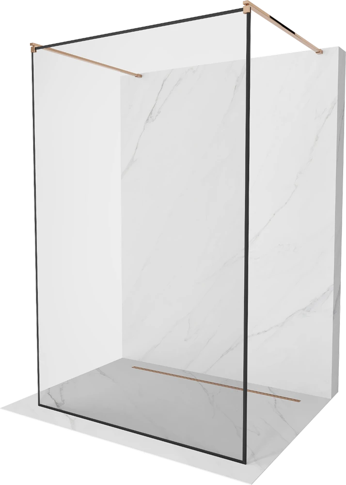 Walk-in dušo sienelė Mexen Kioto, Rose Gold, juodas raštas, 150 x 200 cm