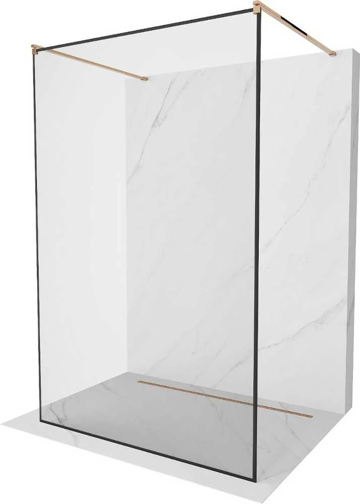 Walk-in dušo sienelė Mexen Kioto, Rose Gold/Juodas border, 130 x 200 cm
