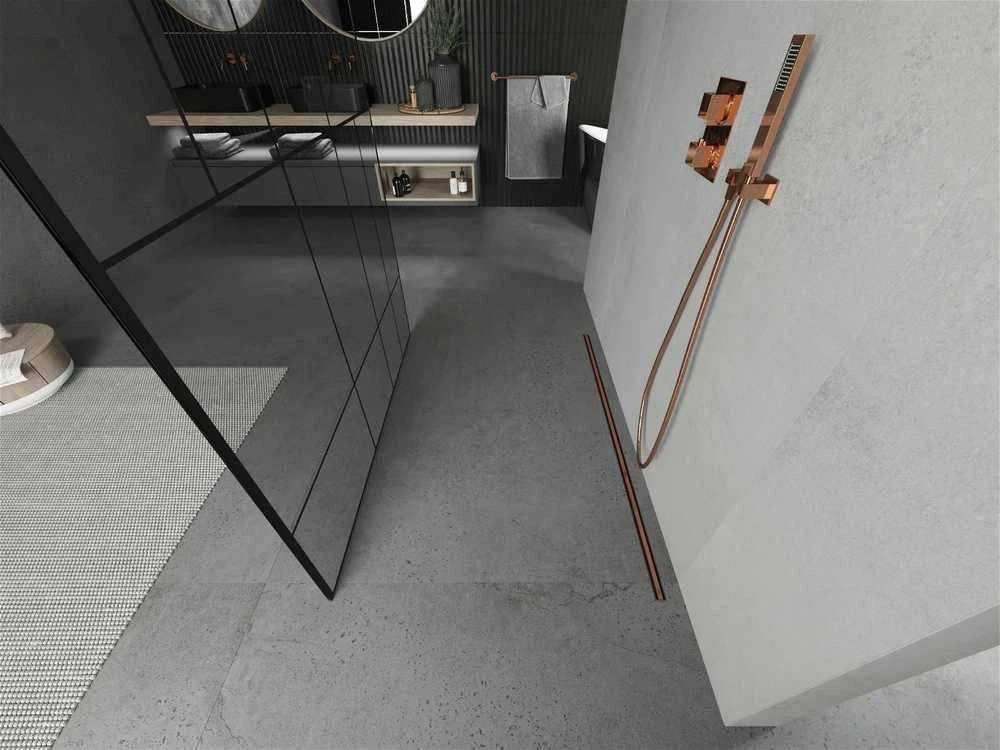 Walk-in dušo sienelė Mexen Kioto, Rose Gold/Juodas pattern, 110 x 200 cm