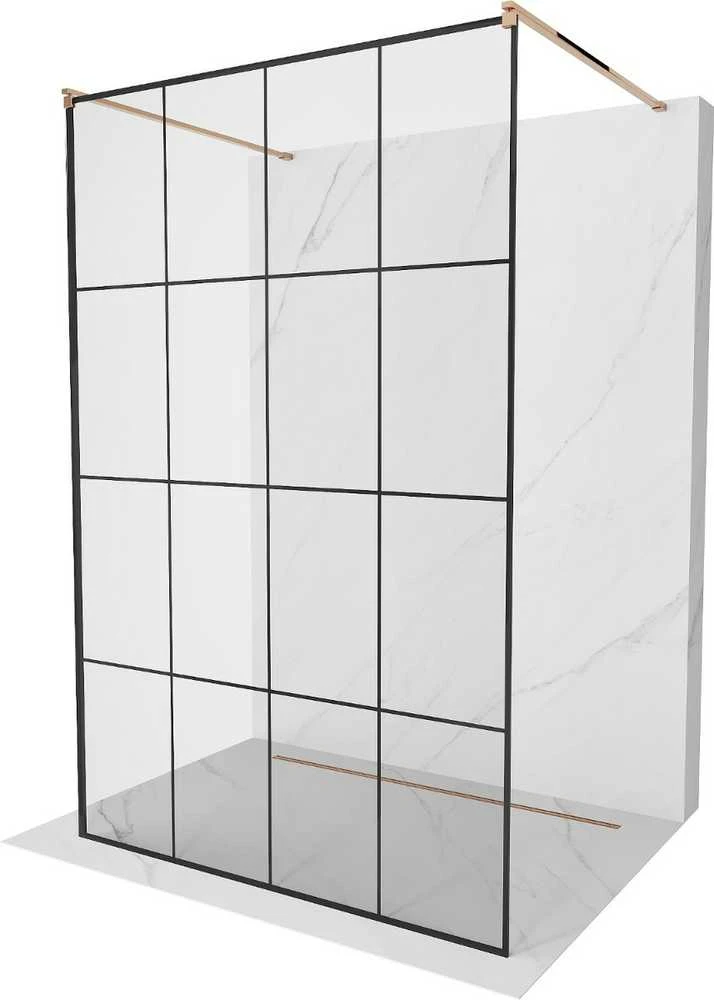Walk-in dušo sienelė Mexen Kioto, Rose Gold/Juodas pattern, 140 x 200 cm