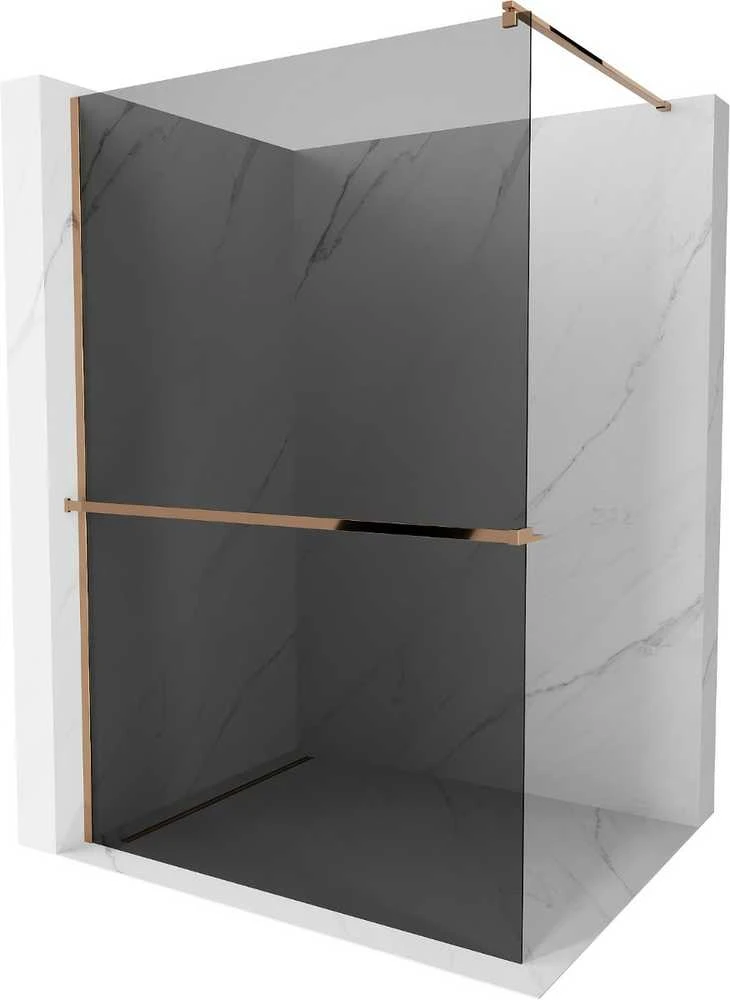 Walk-in dušo sienelė Mexen Kioto+ su lentynėle, Rose Gold/grafito stiklas, 70 x 200 cm