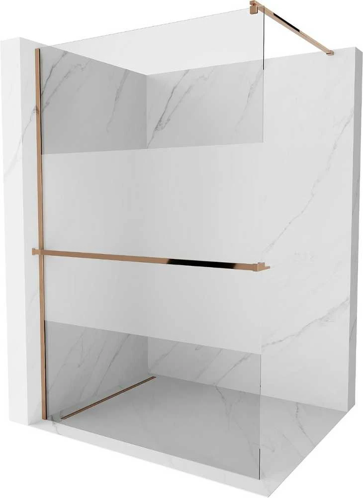 Walk-in dušo sienelė Mexen Kioto+ su lentynėle, Rose Gold/pusiau matinis stiklas, 110 x 200 cm
