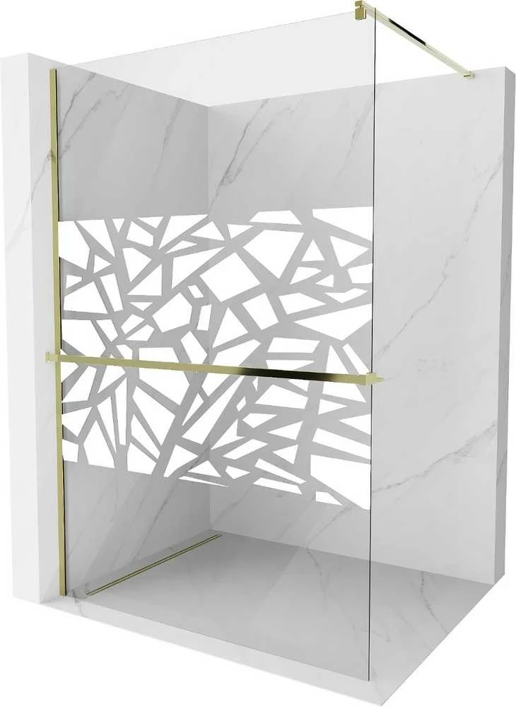 Walk-in dušo sienelė Mexen Kioto+ su lentynėle, Gold/Baltas raštas, 100 x 200 cm