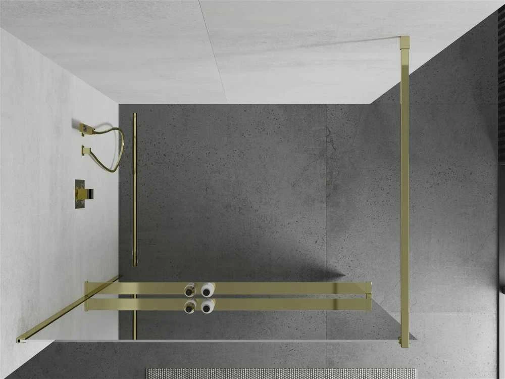 Walk-in dušo sienelė Mexen Kioto+ su lentynėle, Gold/veidrodinis stiklas, 110 x 200 cm