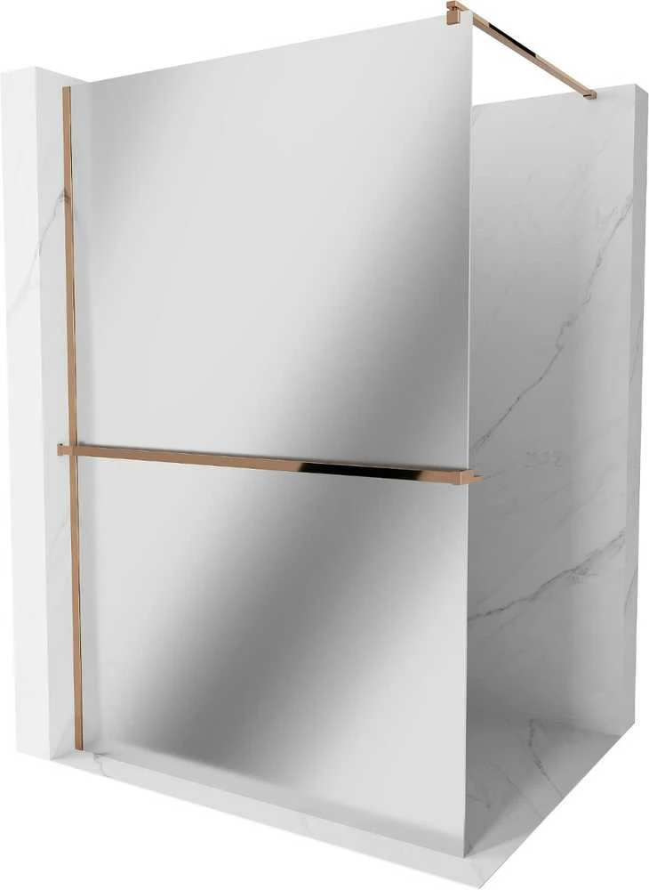 Walk-in dušo sienelė Mexen Kioto+ su lentynėle, Rose Gold/veidrodinis stiklas, 110 x 200 cm