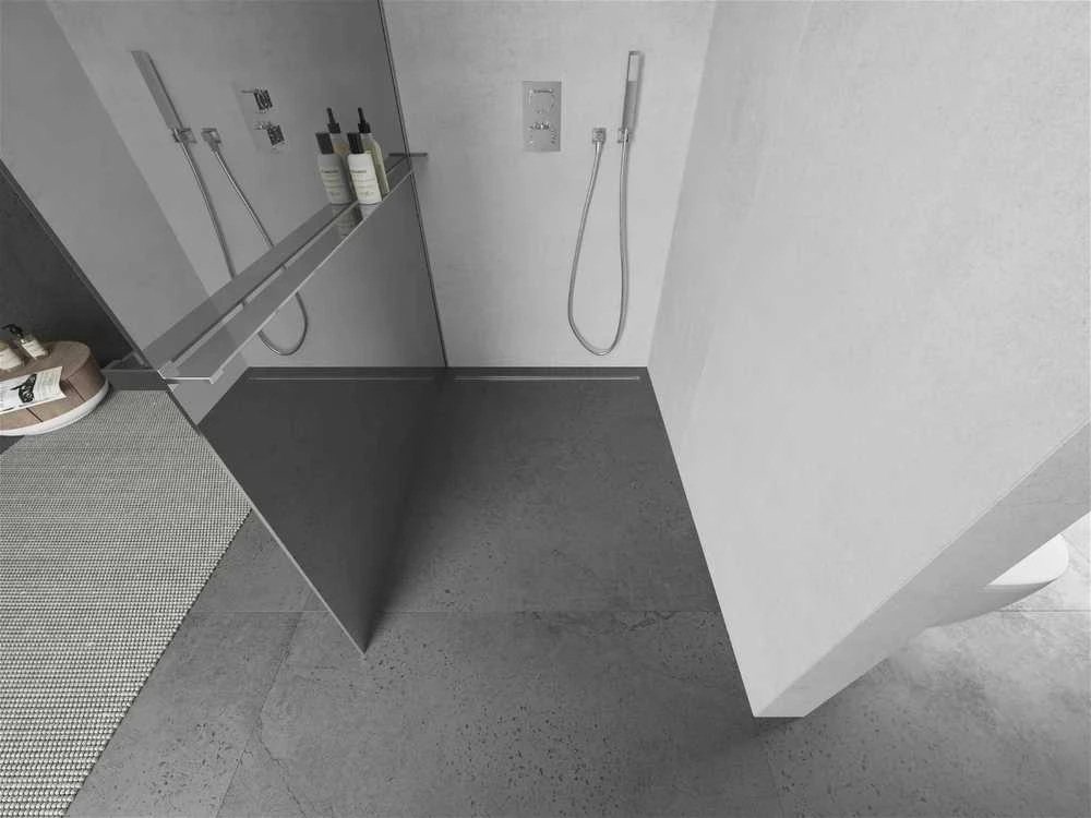 Walk-in dušo sienelė Mexen Kioto+ su lentynėle, Chrome/veidrodinis stiklas, 100 x 200 cm