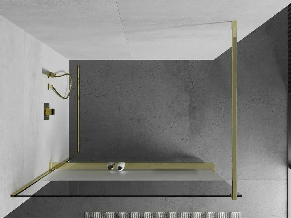 Walk-in dušo sienelė Mexen Kioto+ su lentynėle, Gold/pusiau matinis stiklas, 80 x 200 cm