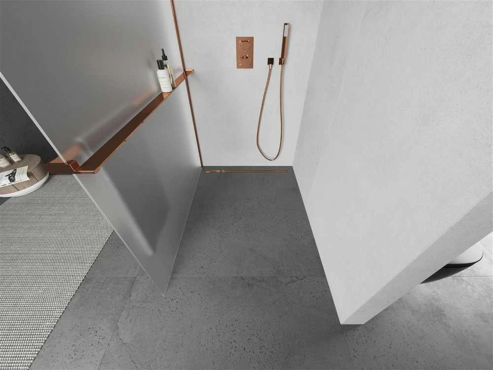 Walk-in dušo sienelė Mexen Kioto+ su lentynėle, Rose Gold/matinis stiklas, 70 x 200 cm