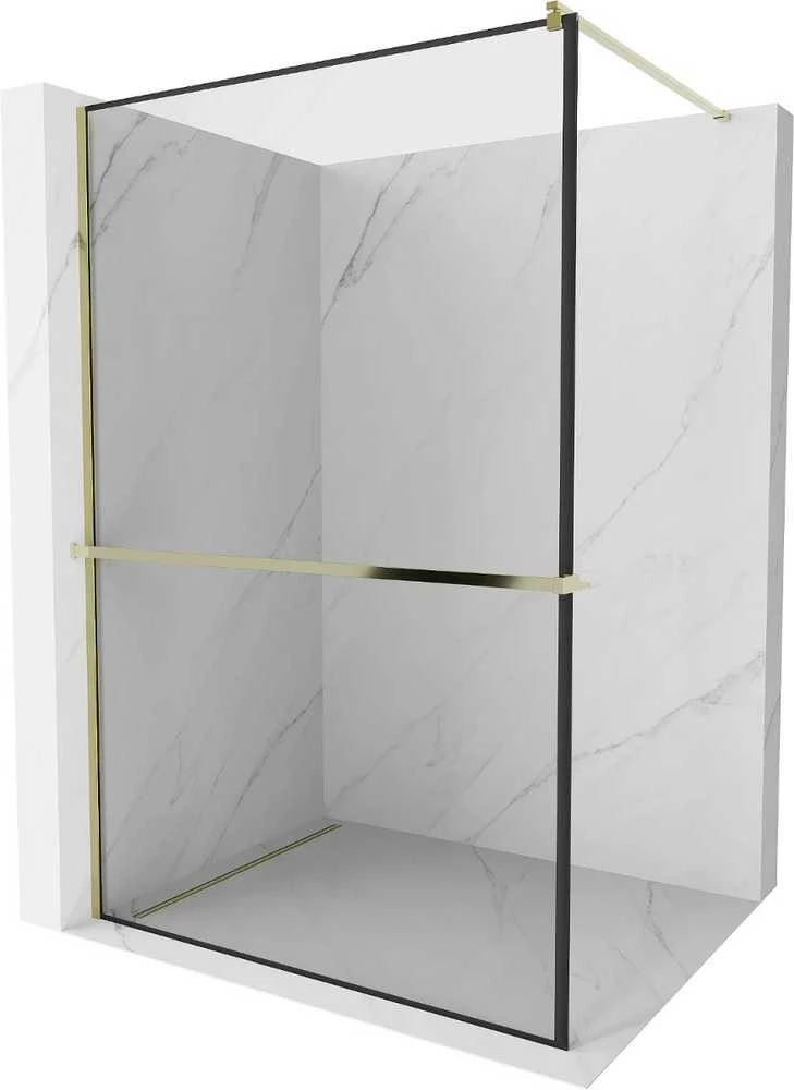 Walk-in dušo sienelė Mexen Kioto+ su lentynėle, Gold/juodas frame, 140 x 200 cm