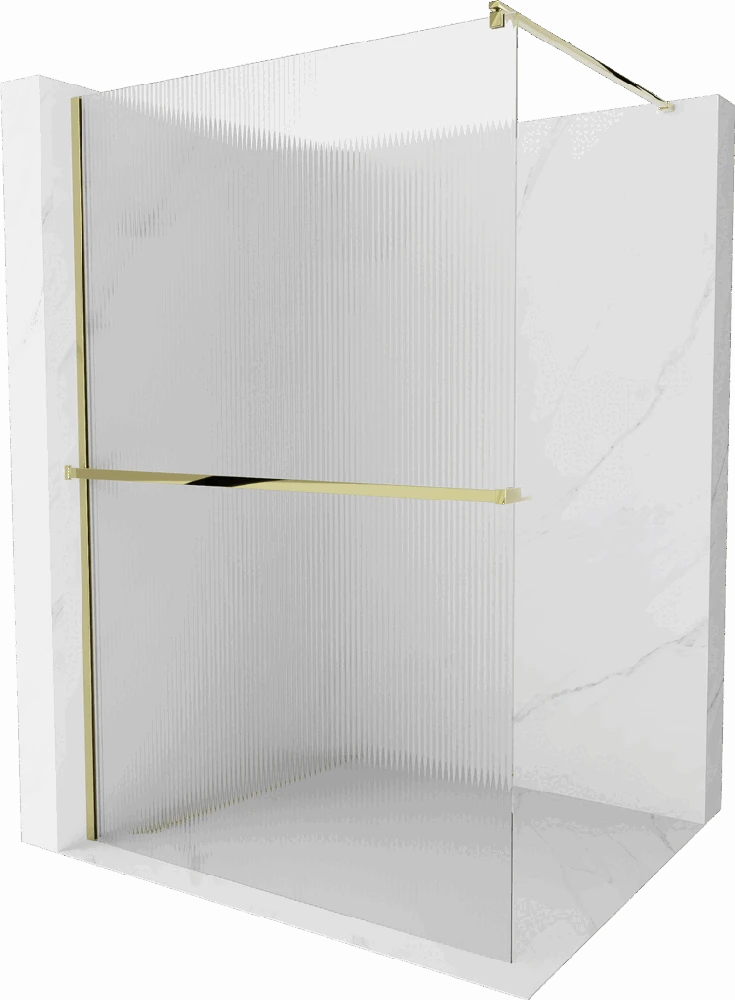 Walk-in dušo sienelė Mexen Kioto+ su lentynėle, Gold/matinis stiklas, 120 x 200 cm