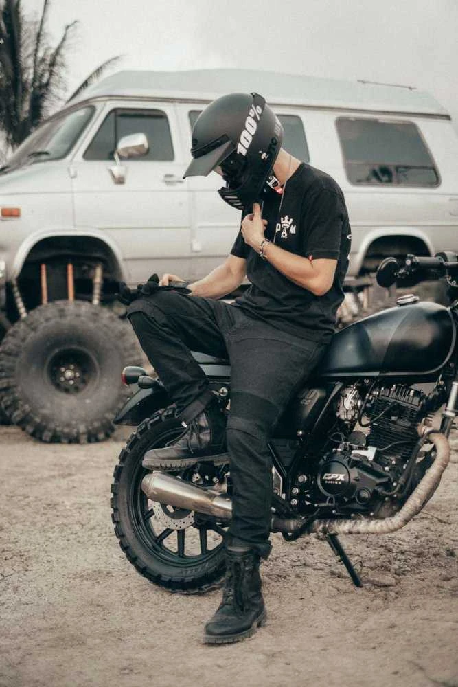 Vyriški džinsai PANDO MOTO KARLDO Slim-Fit Cordura Juodi