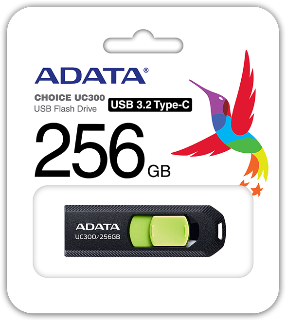 ADATA | FlashDrive | UC300 | 256 GB | USB 3.2 Gen 1 | Juodas/Žalias