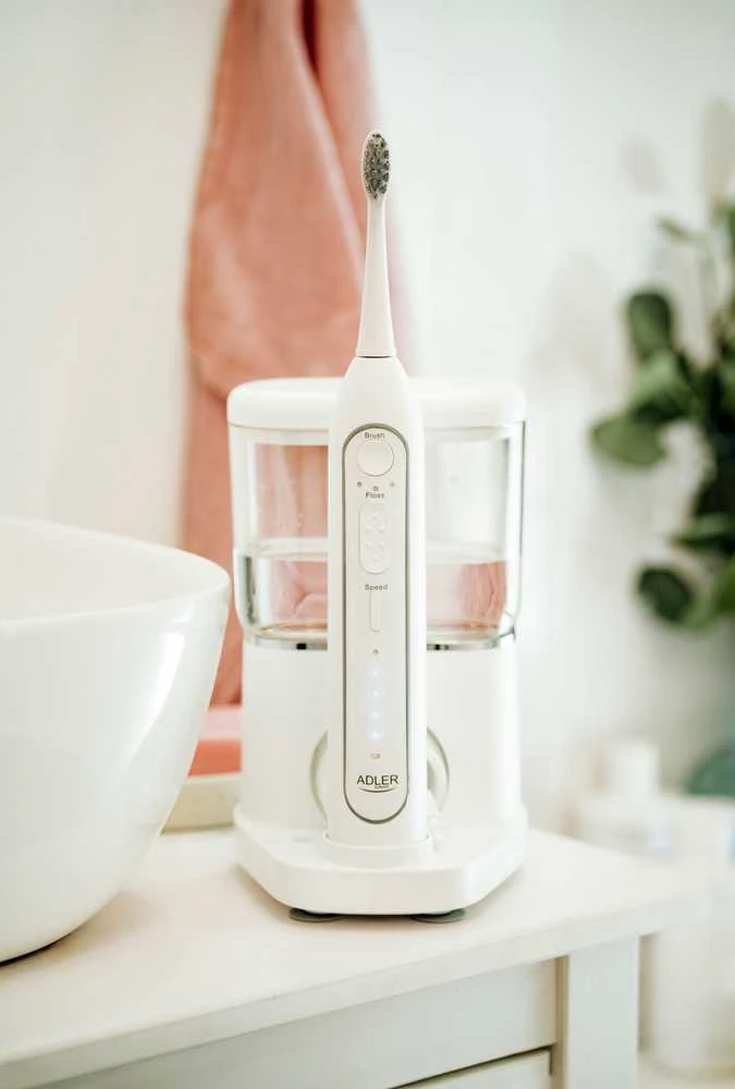 Dantų šepetėlis Adler | 2-in-1 Vanduo Flossing Sonic | AD 2180w | Įkraunamas | Suaugusiems | Šepetėlių skaičius galvutės įeina 2 | Number of teeth brushing modes 1 | Baltas