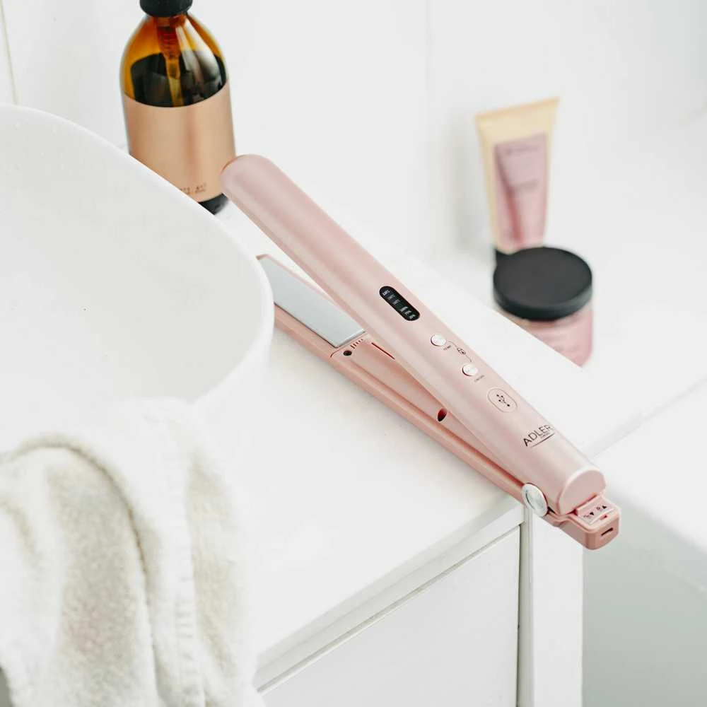 Adler Cordless Plaukų tiesintuvas | AD 2327 | Ceramic heating system | Ekranas LED | Temperature (min) 160 °C | Temperature (max) 220 °C | Rožinė