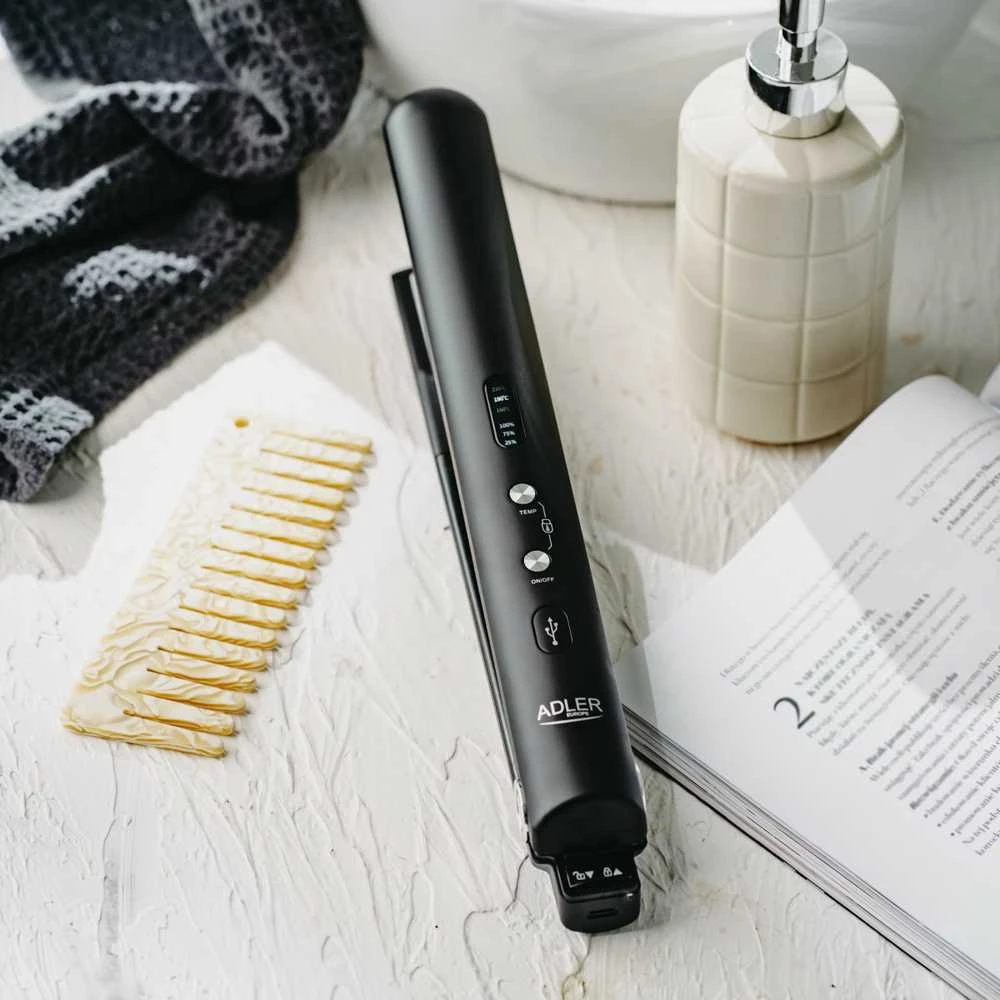 Adler Cordless Plaukų tiesintuvas | AD 2327 | Ceramic heating system | Ekranas LED | Temperature (min) 160 °C | Temperature (max) 220 °C | Juodas