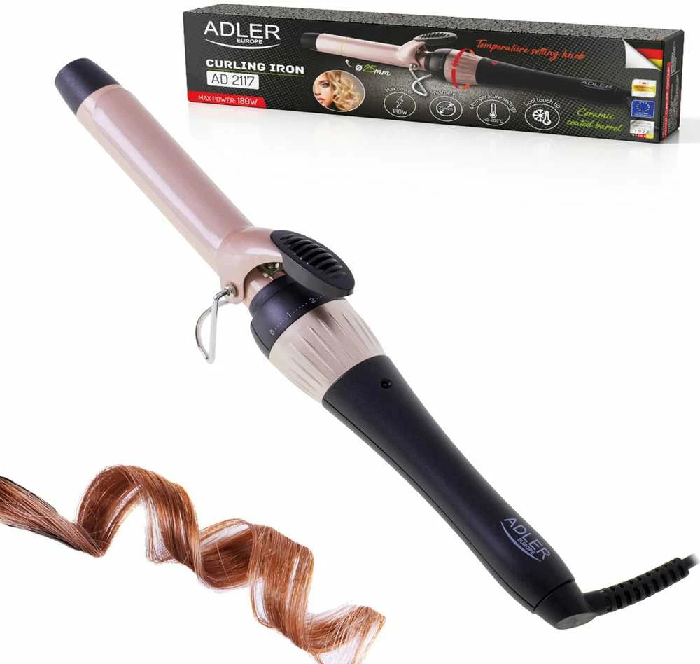 Adler | Curling Iron | AD 2117 | Ceramic heating system | Barrel diameter 25 mm | Temperature (max) 200 °C | 45 W | Juodas/Rožinė