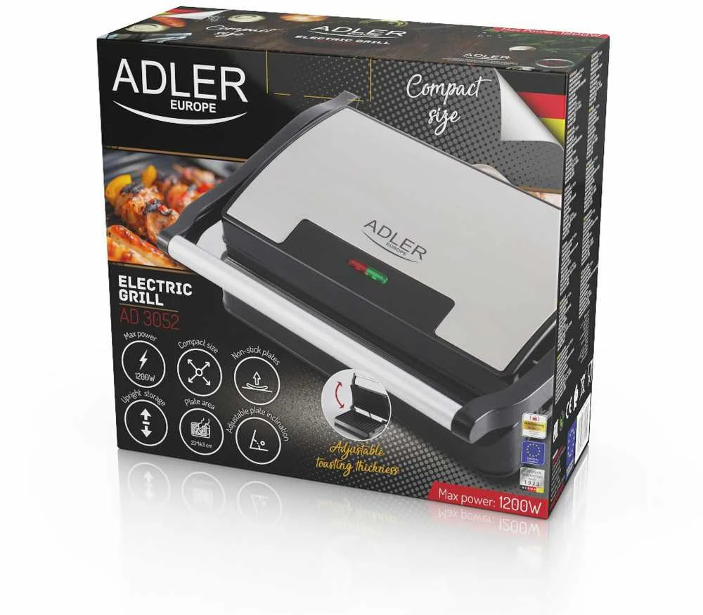 Adler | Electric Grilis | AD 3052 | Table | 1200 W | Nerūdijantis plienas