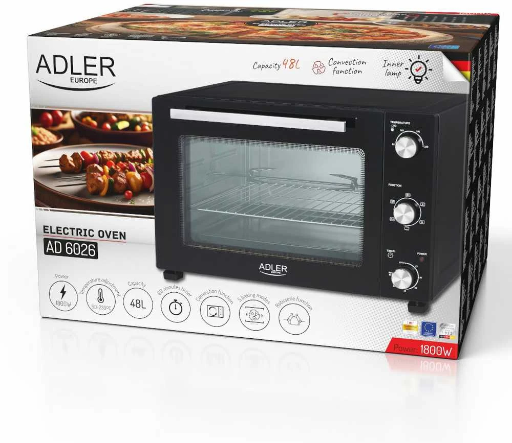 Mikrobangų krosnelė Adler Electric orkaitė | AD 6026 | 48 L | 1800 W | Juodas