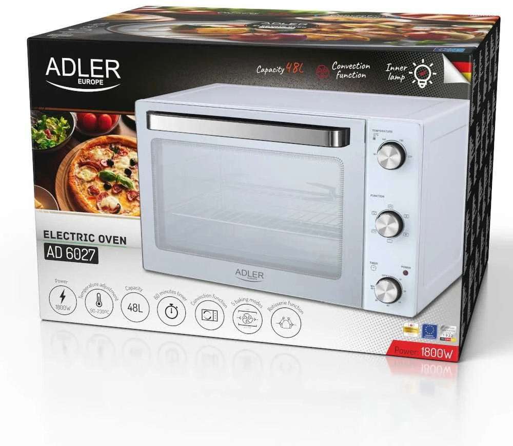 Adler Electric orkaitė | AD 6027 | 48 L | 1800 W | Baltas