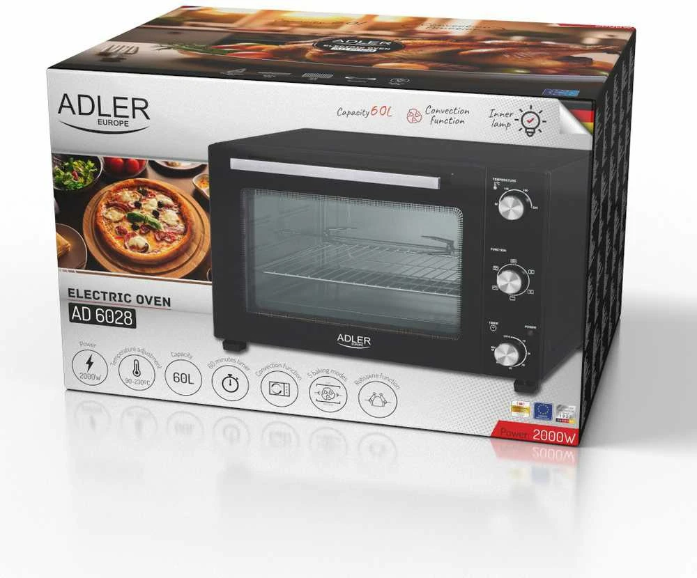 Mikrobangų krosnelė Adler Electric orkaitė | AD 6028 | 60 L | 2000 W | Juodas