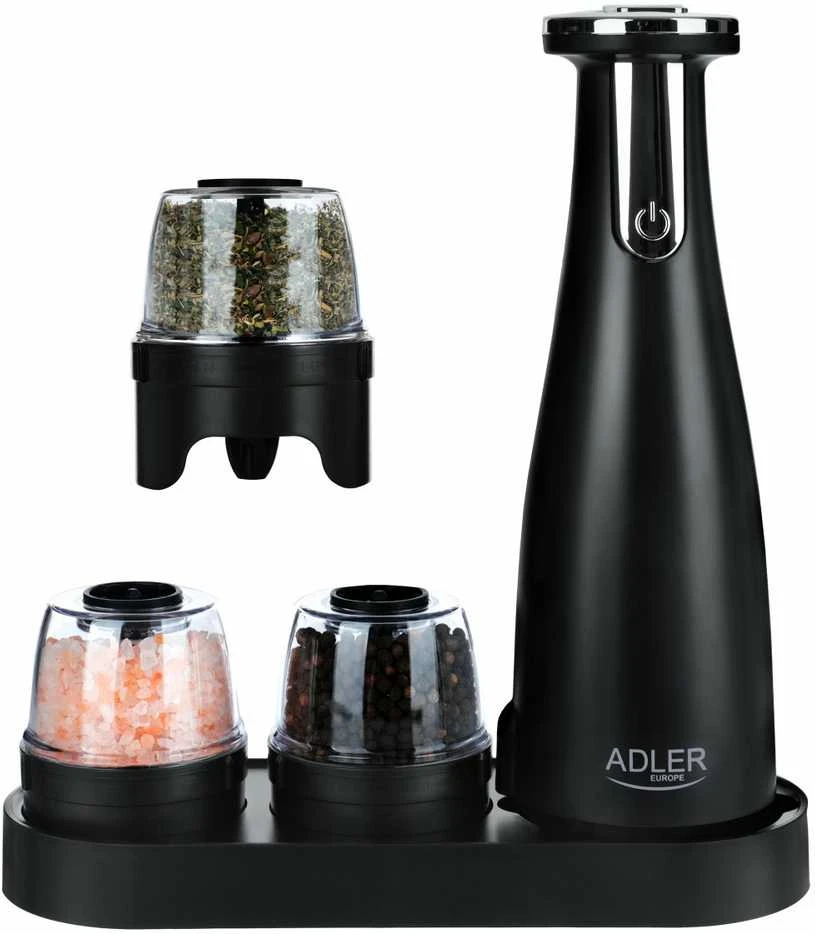 Adler | Elektrinis druskos ir pipirų malūnėlis | AD 4449b | Korpuso medžiaga ABS plastikas | 7 W | Ličio | Matinis Juodas