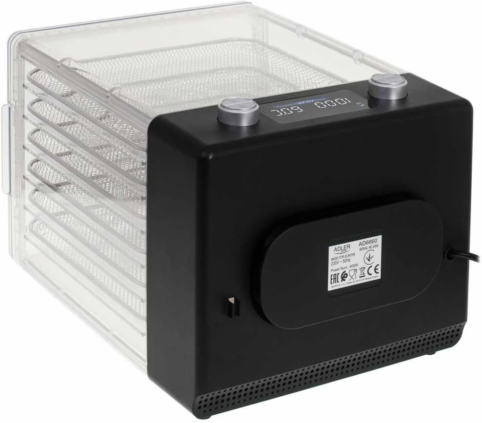 Adler | Maisto džiovyklė | AD 6660 | Galia 600 W | Dėklių skaičius 6 | Integruotas laikmatis | Juodas