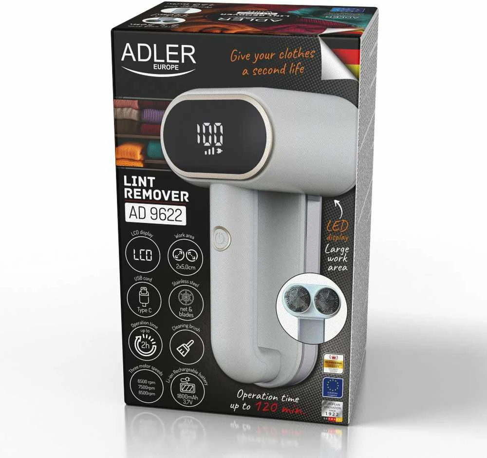 Adler | Pūkų valiklis | AD 9622 | Įkraunama baterija | 10 W | Baltas