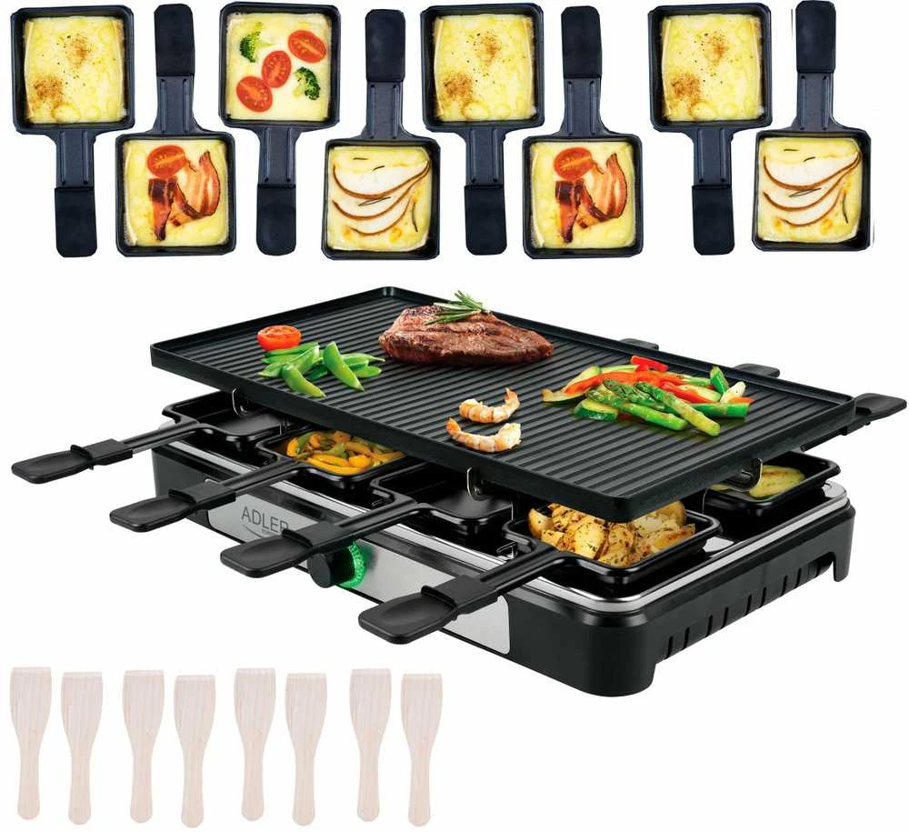 Adler | Raclette - electric grill | AD 6616 | Table | 1400 W | Juodas/Nerūdijantis plienas