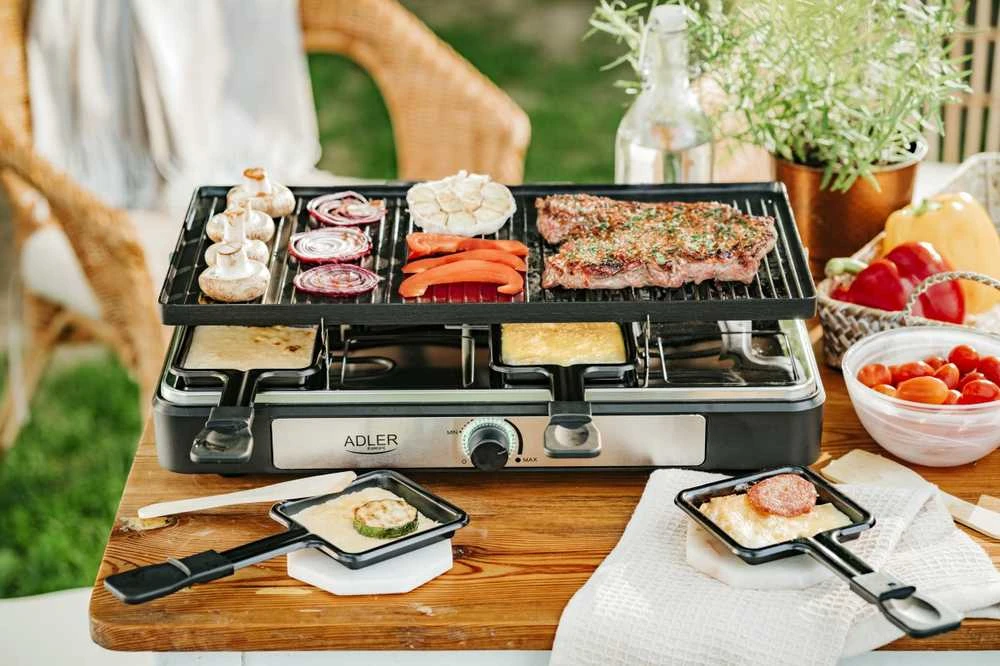 Adler | Raclette - electric grill | AD 6616 | Table | 1400 W | Juodas/Nerūdijantis plienas