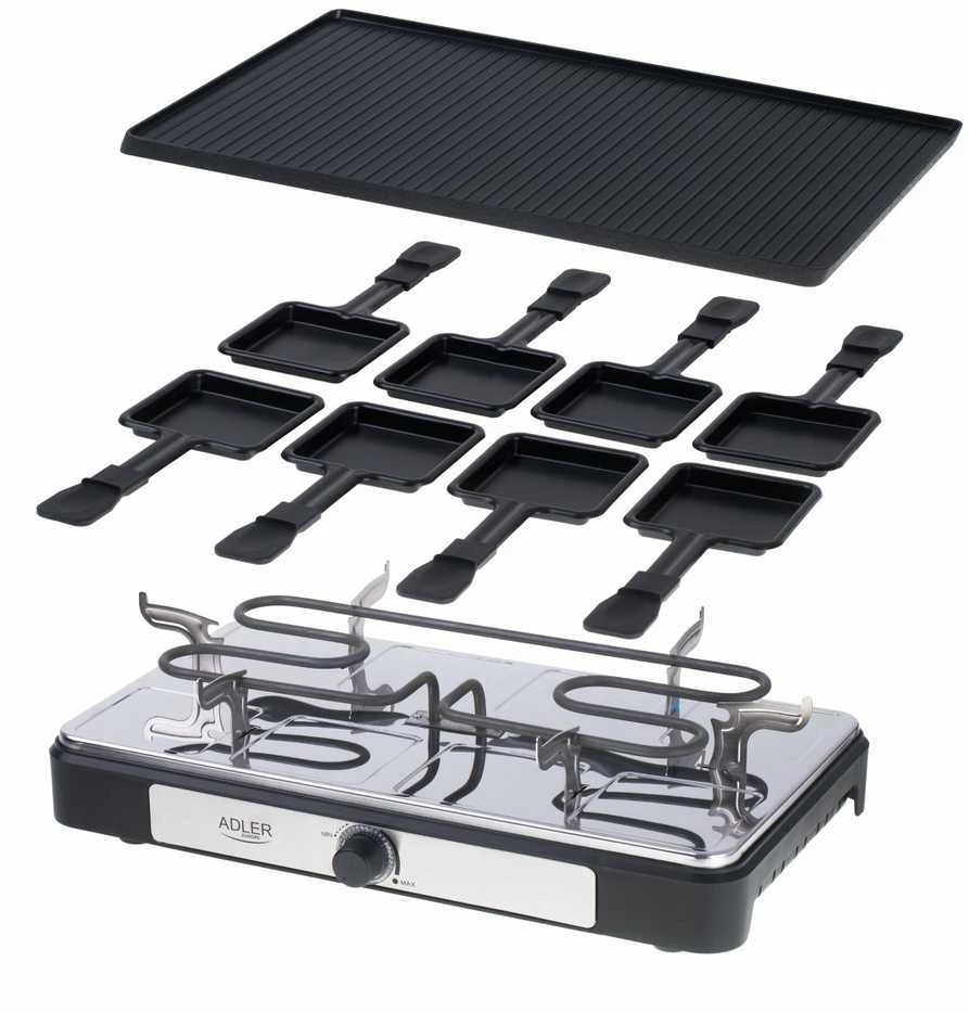 Adler | Raclette - electric grill | AD 6616 | Table | 1400 W | Juodas/Nerūdijantis plienas