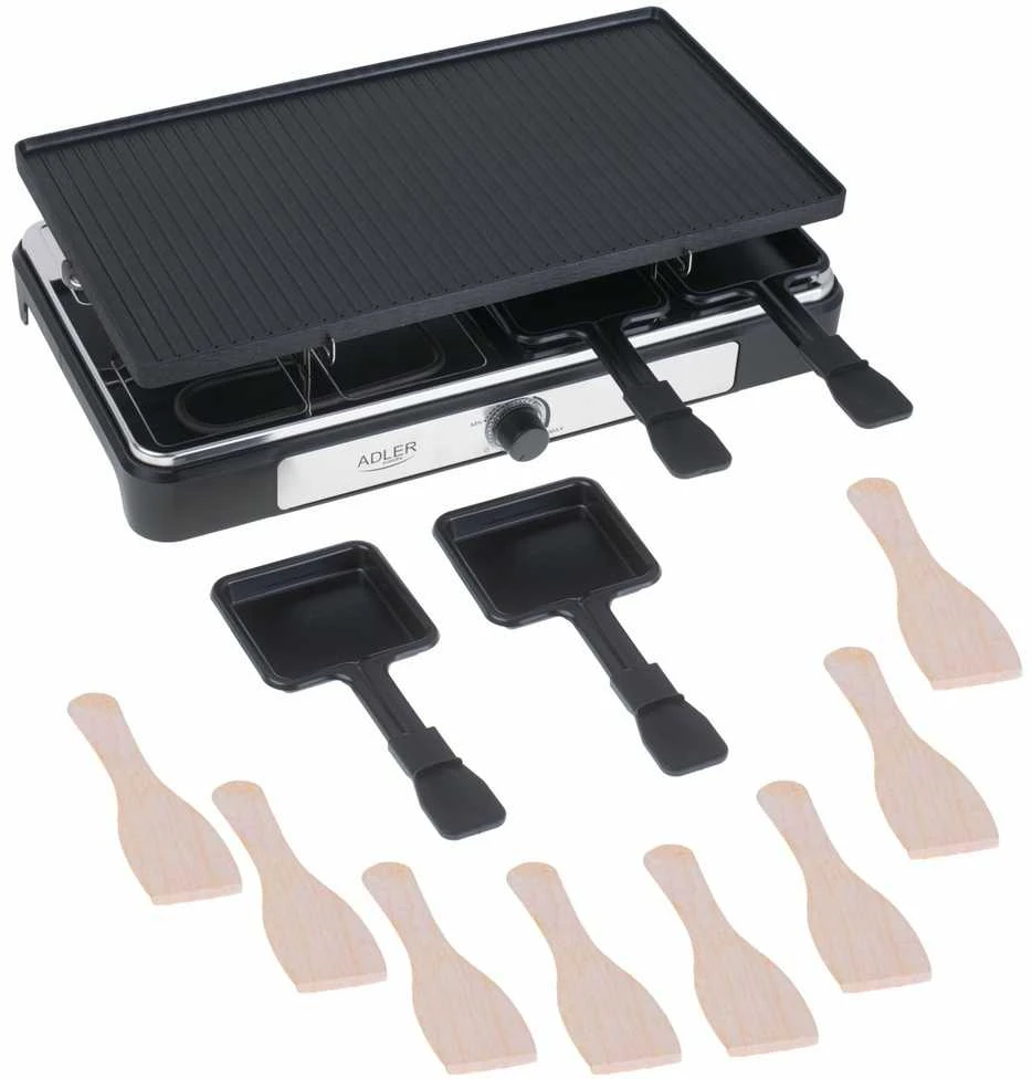 Adler | Raclette - electric grill | AD 6616 | Table | 1400 W | Juodas/Nerūdijantis plienas