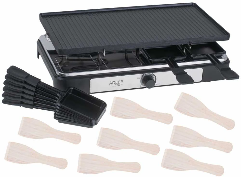 Adler | Raclette - electric grill | AD 6616 | Table | 1400 W | Juodas/Nerūdijantis plienas