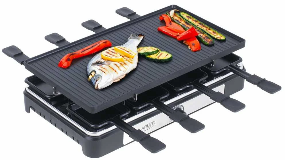 Adler | Raclette - electric grill | AD 6616 | Table | 1400 W | Juodas/Nerūdijantis plienas