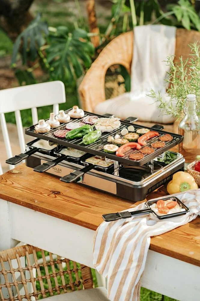 Adler | Raclette - electric grill | AD 6616 | Table | 1400 W | Juodas/Nerūdijantis plienas