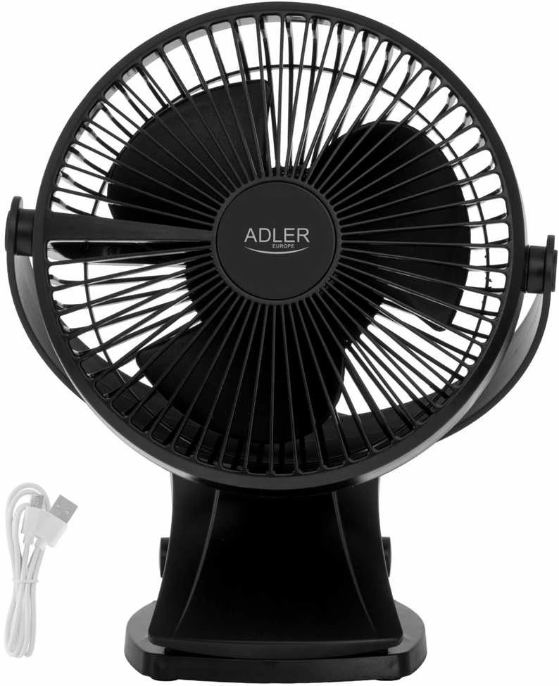 Ventiliatorius Adler Rechargeable Clip-on Desk Fan | AD 7342 | Table Fan | 5 W | Diameter 15.5 cm | Greičių skaičius 3 | Oscillation | Juodas
