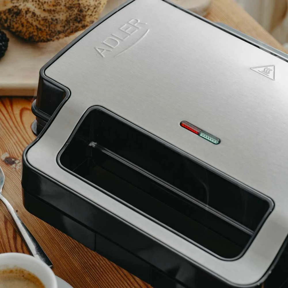 Sumuštinių keptuvas Adler sumuštinių keptuvė 2 viename | AD 3073 | 1000 W | Lentelių skaičius 2 | Nerūdijantis plienas/Juodas