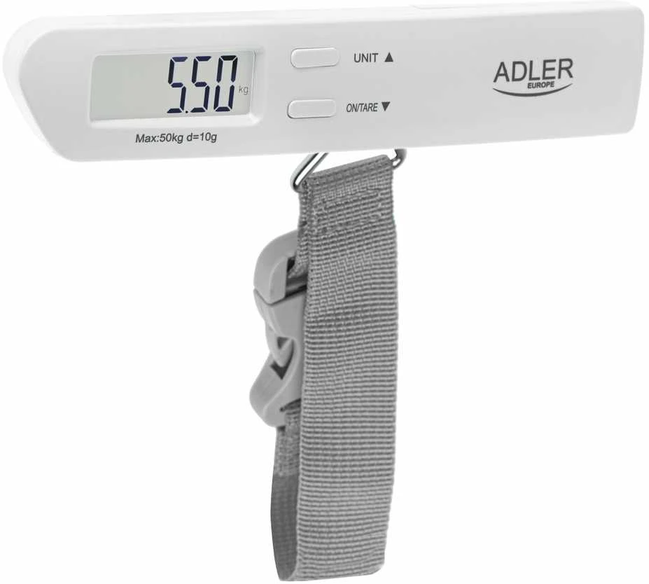 Virtuvinės svarstyklės Adler | Kelionių bagažo svarstyklės | AD 8191 | Didžiausias svoris (keliamoji galia) 50 kg | Tikslumas 10 g | Pilkas