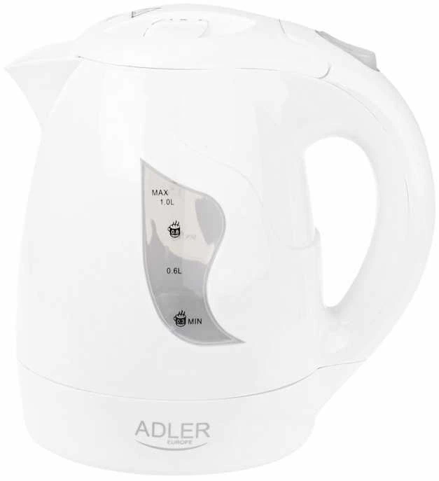 Adler AD 08 Standartinis virdulys, Plastikas, Baltas, 850 W, 1 L, 360° sukamasis pagrindas