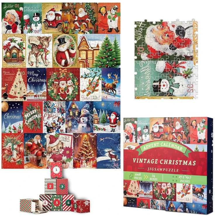 Jokomisiada Advent Calendar Dėlionė - 24 Christmas puzzles in a VINTAGE style ZA5885