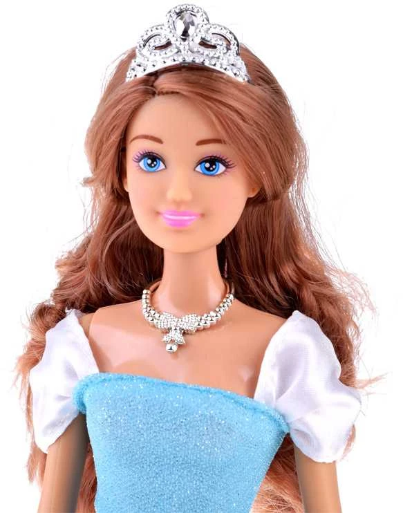 Anlily Doll ilgais plaukais mėlyna pasakų suknele