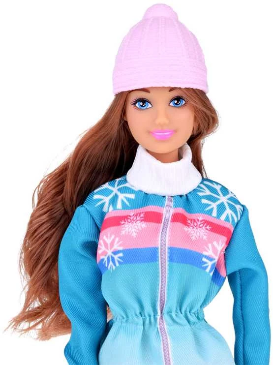Anlily yra 30 cm lėlė ir 12 cm lėlė ant rogių žiemos sporto