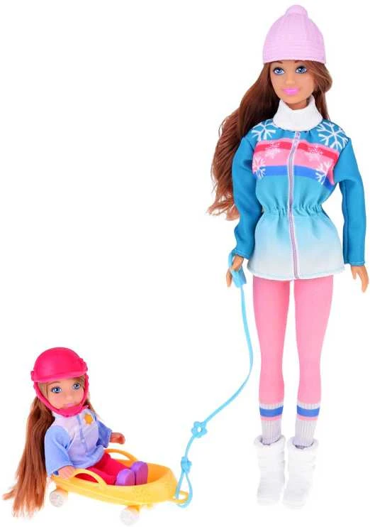 Anlily yra 30 cm lėlė ir 12 cm lėlė ant rogių žiemos sporto