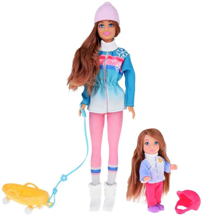 Anlily yra 30 cm lėlė ir 12 cm lėlė ant rogių žiemos sporto