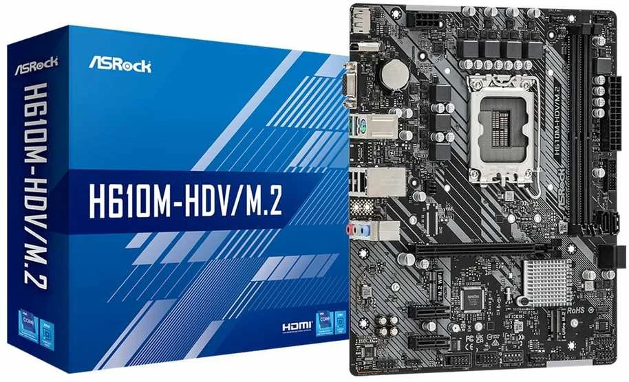 Pagrindinė plokštė ASROCK Intel H610/LGA1700/MicroATX/Memory DDR4/Atminties lizdai 2/1xPCI-Express 3.0 1x/1xPCI-Express 4.0 16x/1xM.2/1x15pin D-sub/1xHDMI/1xAudio-In/1xAudio-Out/1xMikrofonas/4xUSB 2.0/2xUSB 3.2