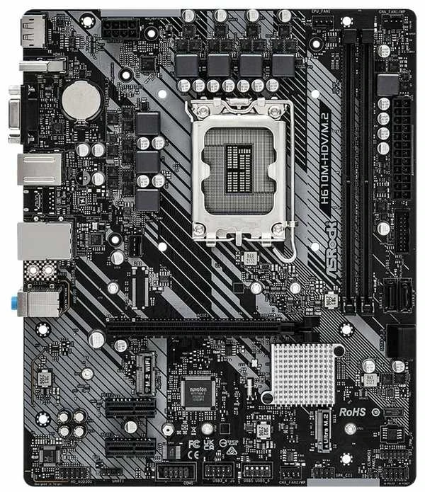 Pagrindinė plokštė ASROCK Intel H610/LGA1700/MicroATX/Memory DDR4/Atminties lizdai 2/1xPCI-Express 3.0 1x/1xPCI-Express 4.0 16x/1xM.2/1x15pin D-sub/1xHDMI/1xAudio-In/1xAudio-Out/1xMikrofonas/4xUSB 2.0/2xUSB 3.2