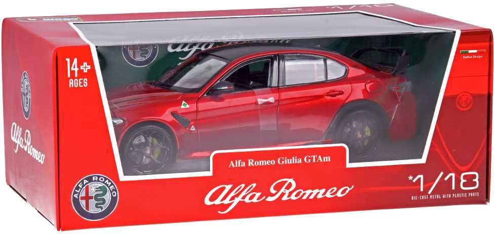 Bburago Jokomisiada Alfa Romeo Giulia GTAm Quadrifoglio licensed red 1:18 ZA5991 modelis