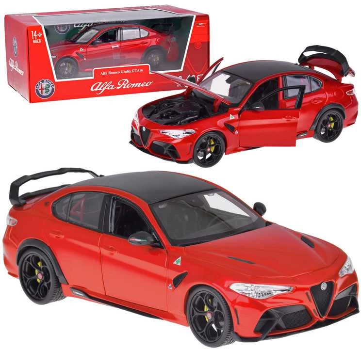 Bburago Jokomisiada Alfa Romeo Giulia GTAm Quadrifoglio licensed red 1:18 ZA5991 modelis