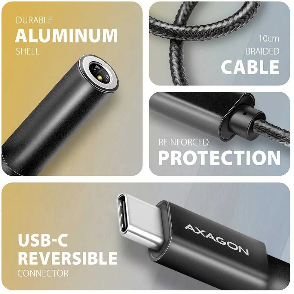 AXAGON ADA-HC USB-C – 3,5 mm (F) jungtis, didelės raiškos DAC, 32 bitų 384 kHz garso adapteris